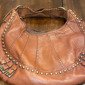Isabella Fiore Brown Studded Hobo Bag